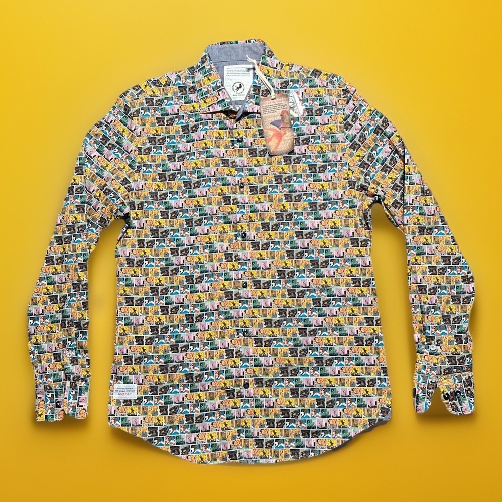 A Fish Named Fred Shirt Mens Large All Over Print Cartoon LS Shirt MSRP $135 NWT
